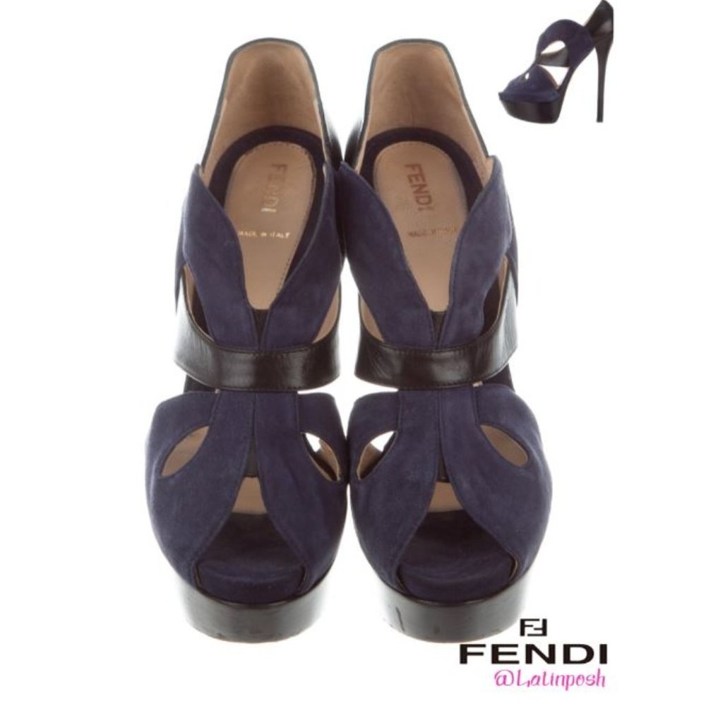Fendi Blue suede platform with black leather 9.5